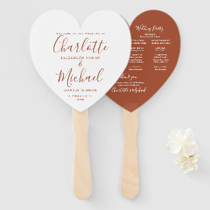 Chic Terracotta Script Wedding Program Heart Hand Fan