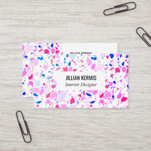 Chic terrazzo business card in blue pink purple