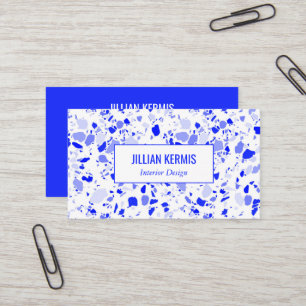 Chic terrazzo elegant Blue White Handmade CUSTOM Business Card