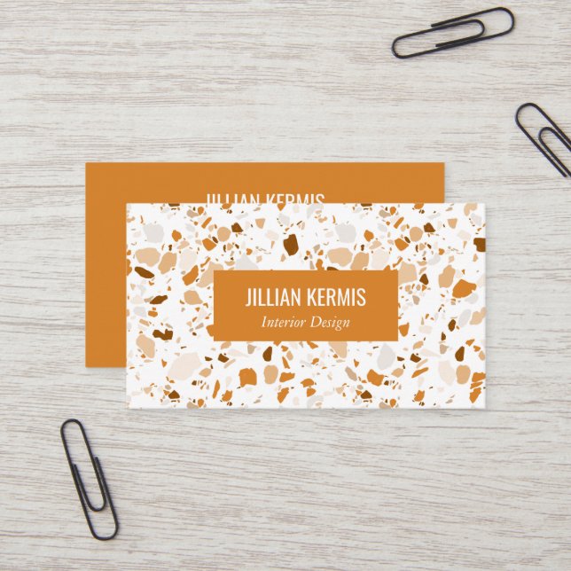 Chic terrazzo elegant Brown Terracotta CUSTOM Business Card (Front/Back In Situ)
