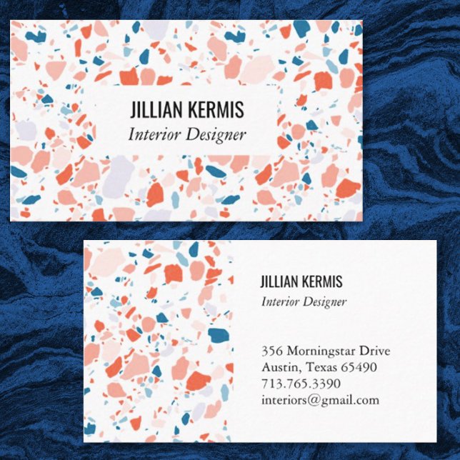 Chic terrazzo élégant carte de visite bleu rose (Créateur téléchargé)