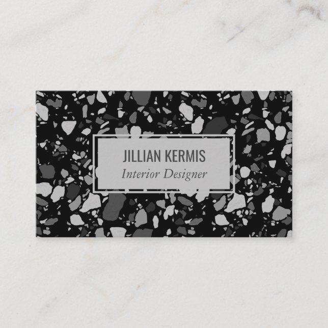 Chic terrazzo elegant grayscale black grey business card (Front)