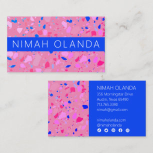 Chic Terrazzo Elegant Handmade Bold Social Icons Business Card
