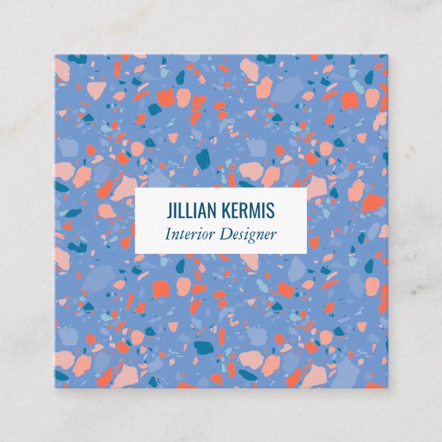 Chic terrazzo elegant pink blue periwinkle square business card (Front)