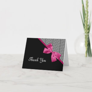 Chic Thank You Black and White Stripes Pink Ribbon Card