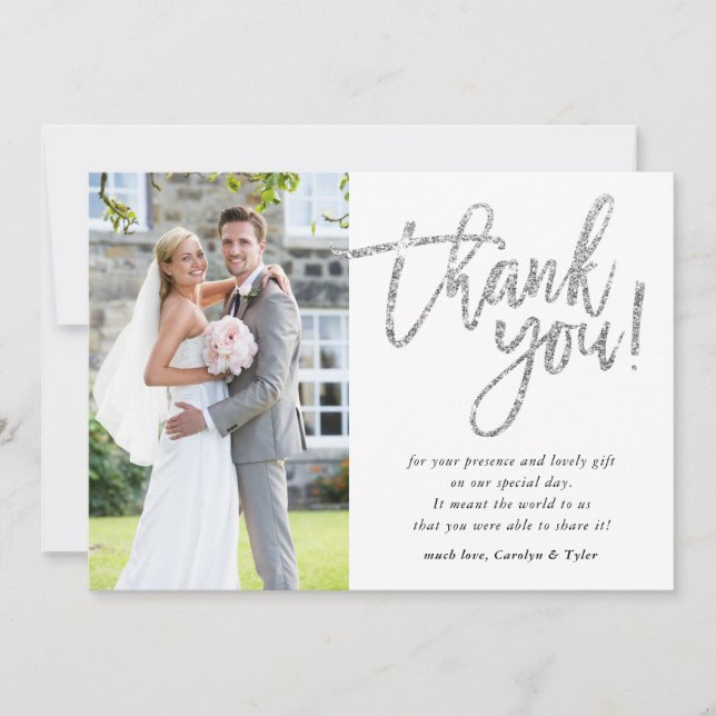 CHIC THANK YOU modern glam silver glitter script (Front)
