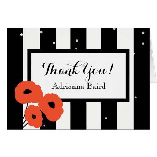 CHIC THANK YOU NOTE_MOD ORAGNE POPPIES & STRIPES CARD