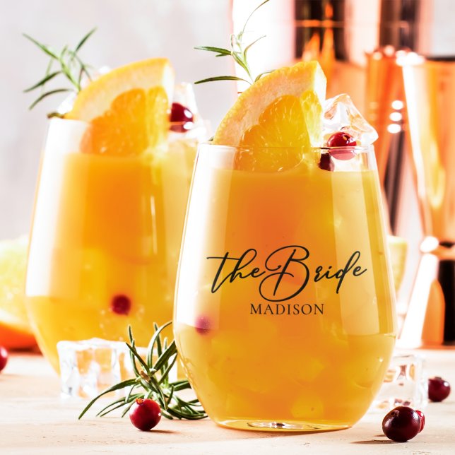 Chic The Bride Personalized Wedding Stemless Wine Glass (Creator Uploaded)