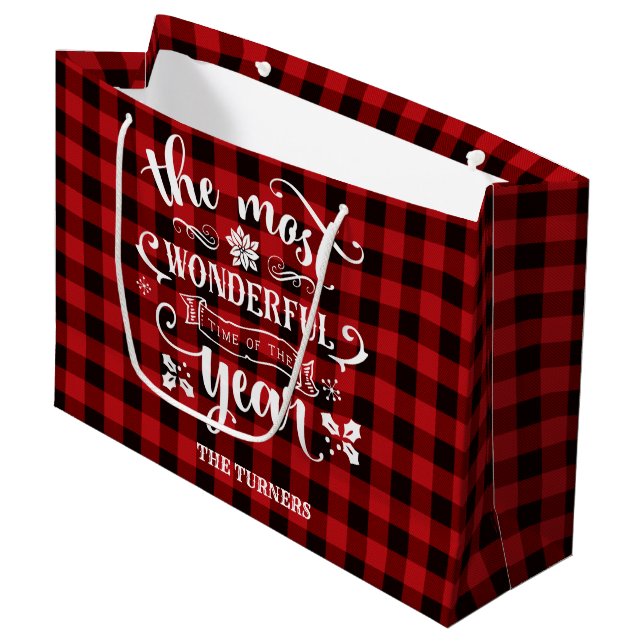 Chic The Most Wonderful Time of the Year Monogram Large Gift Bag (Front Angled)