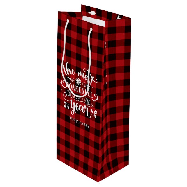 Chic The Most Wonderful Time of the Year Monogram Wine Gift Bag (Front Angled)