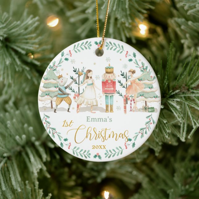 Chic The Nutcracker Ballet Baby 1st Christmas  Ceramic Ornament (Tree)
