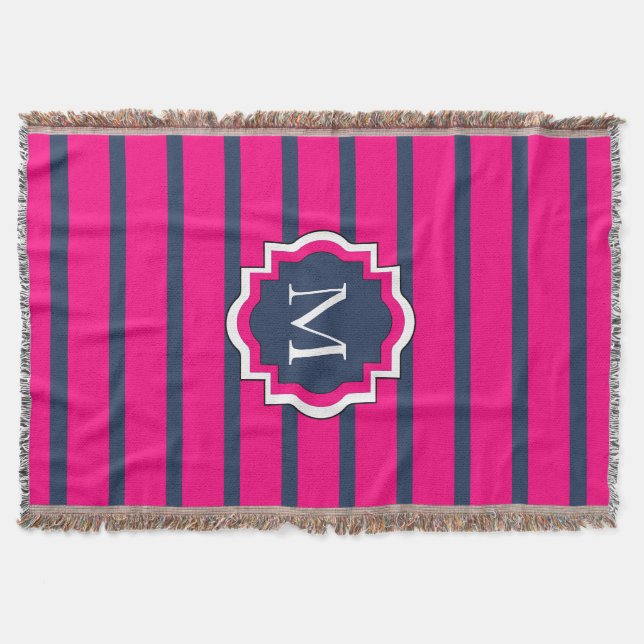 CHIC THROW_435 NAVY/HOT PINK STRIPES #2 THROW BLANKET (Front)