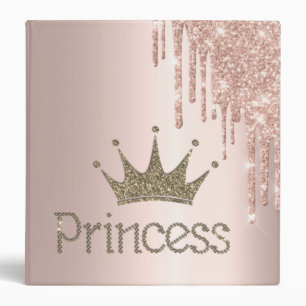 Chic Tiara Princess Rose Gold Glitter Drips Binder