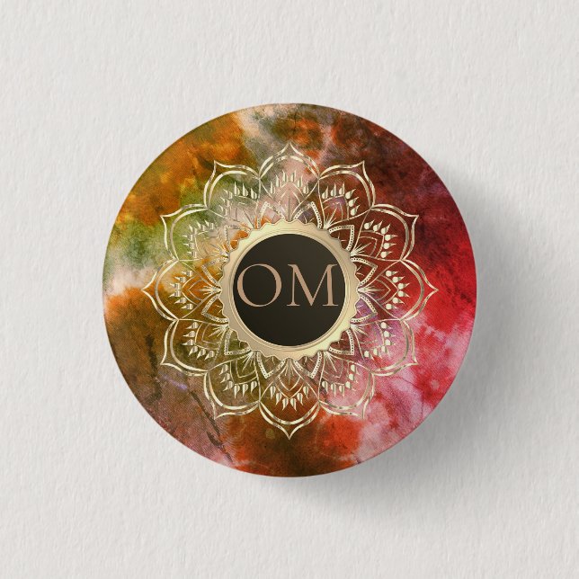 Chic Tie Dye OM Mandala  1 Inch Round Button (Front)