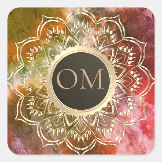 Chic Tie Dye OM Mandala   Square Sticker (Front)