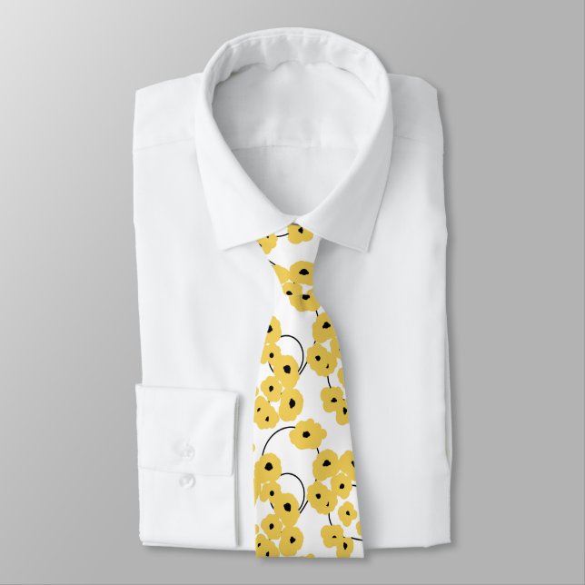 CHIC TIE_MODERN YELLOW & BLACK POPPIES TIE (Tied)
