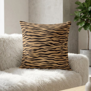 Chic Tiger Stripe Animal Print Safari Brown Black Throw Pillow