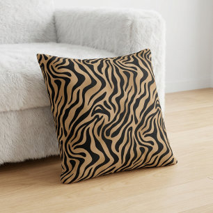 Chic Tiger Stripe Animal Print Safari Brown Black Throw Pillow