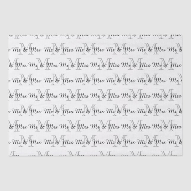 CHIC TISSUE PAPER_"Mr & Mrs" TEXT OVER MONOGRAM Tissue Paper (Front)