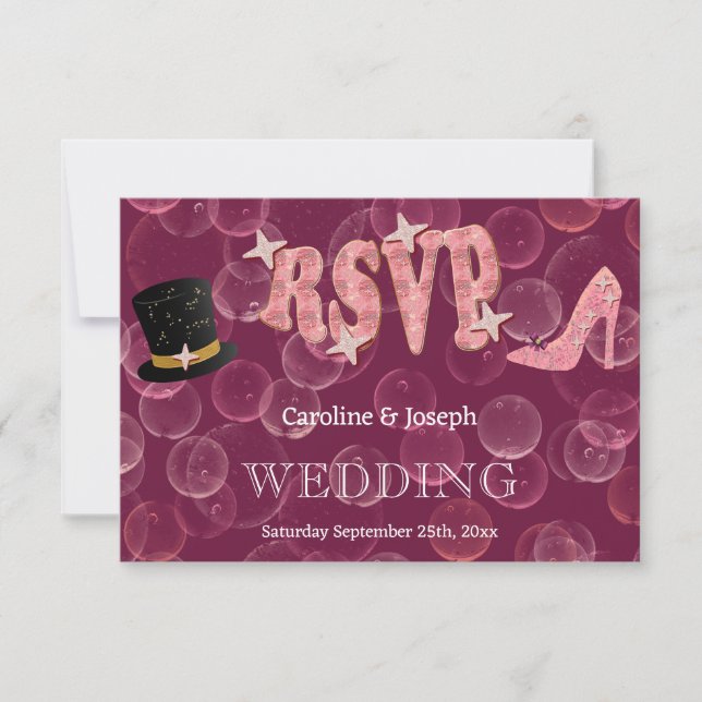 Chic Top Hat & Lady Shoe Bubbly RSVP Wedding Card (Front)