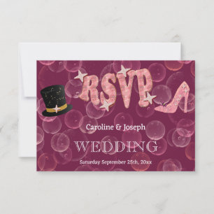 Chic Top Hat & Lady Shoe Bubbly RSVP Wedding Card