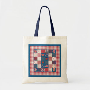 Chic Tote Bag: Hearts, Red Roses, Check Gingham Bag