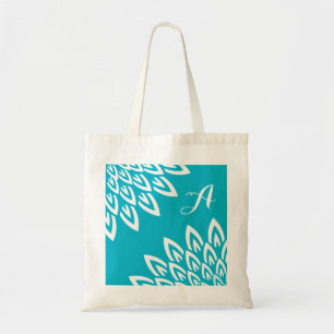 CHIC TOTE_MODERN WHITE FLORAL ON TURQUOISE TOTE BAG