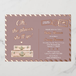 Chic Travel Rose Gold Places She'll Go Baby Shower