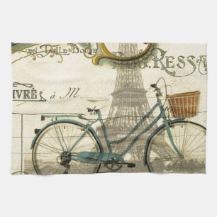 chic traveller vintage bicycles paris eiffel tower kitchen towel