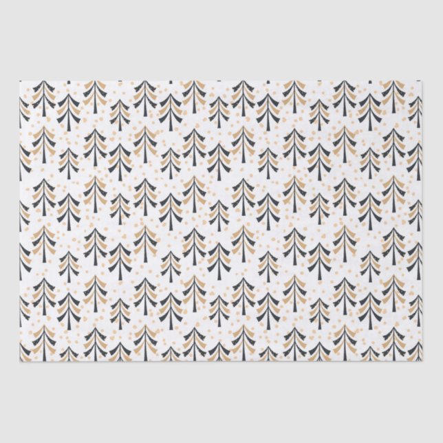 Chic Trendy Black Gold Christmas Trees Holiday  Tissue Paper (Front)