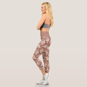 Chic trendy bold mocha brown dahlia capri leggings
