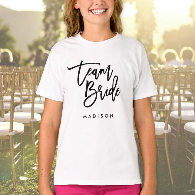 Chic Trendy Brush Black Script Team Bride T-Shirt (Creator Uploaded)