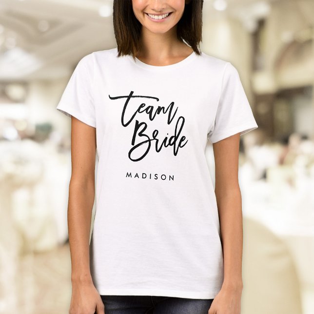Chic Trendy Brush Black Script Team Bride T-Shirt (Creator Uploaded)