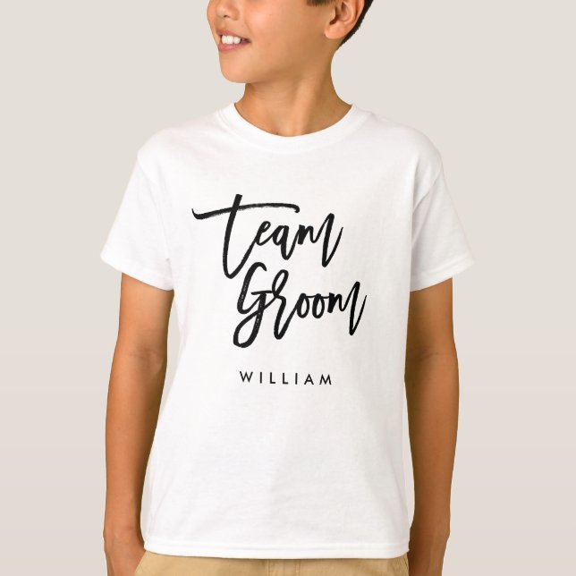 Chic Trendy Brush Black Script Team Groom T-Shirt (Front)