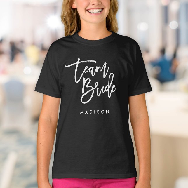 Chic Trendy Brush White Script Team Bride T-Shirt (Creator Uploaded)