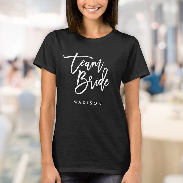 Chic Trendy Brush White Script Team Bride T-Shirt (Creator Uploaded)