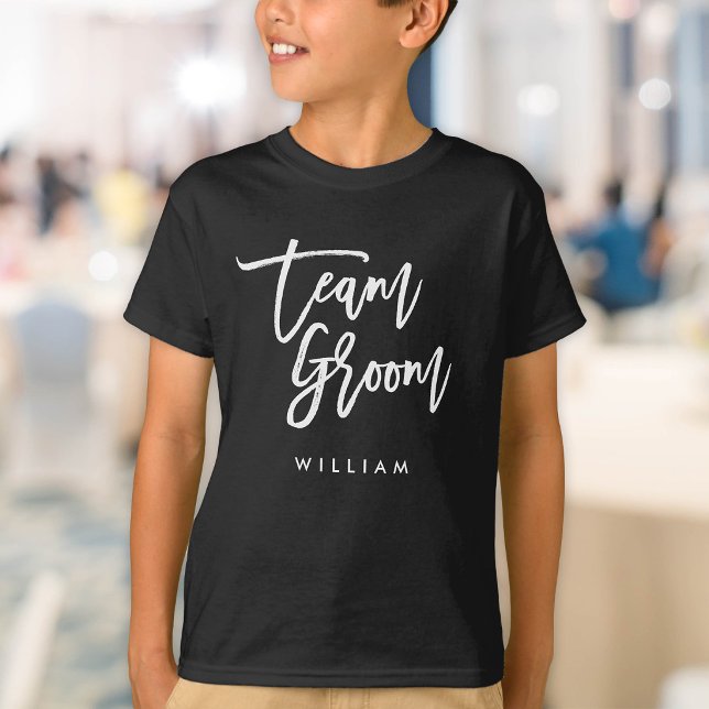 Chic Trendy Brush White Script Team Groom T-Shirt (Creator Uploaded)