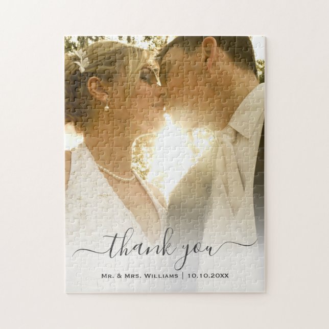 Chic Trendy Classic Bride And Groom Wedding Photo Jigsaw Puzzle (Vertical)