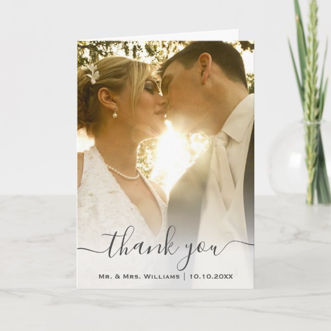 Chic Trendy Classic Bride And Groom Wedding Photo Thank You Card (Front)