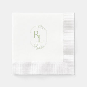 Chic & Trendy Green Floral Monogram Wedding  Napkin