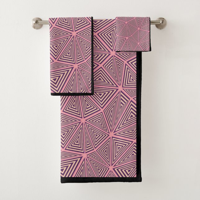 Chic & Trendy Pink & Black Geometric Pattern Bath Towel Set (Insitu)