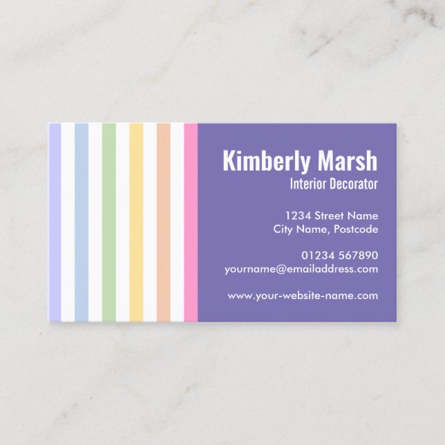 Chic Trendy Rainbow White Stripes Business Card (Front)