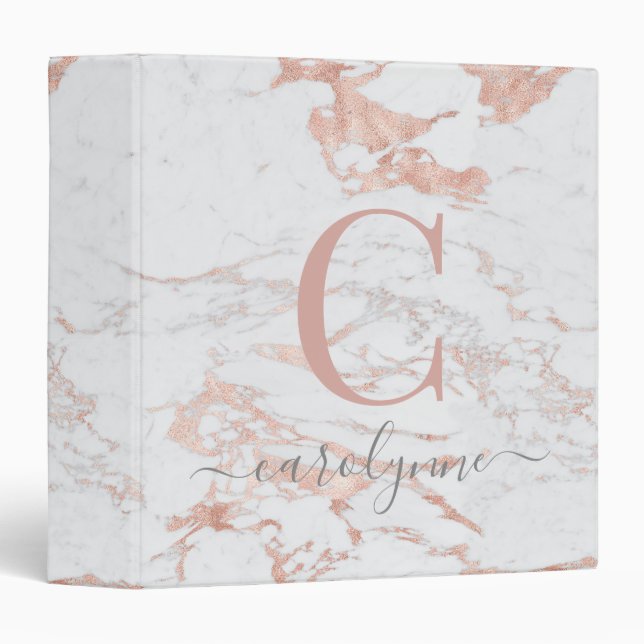 Chic Trendy Rose Gold Foil | Marble Monogram Binder (Front/Spine)