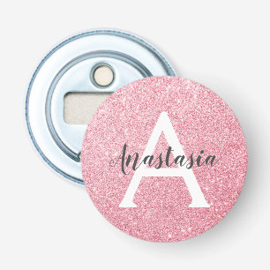 Chic & Trendy Rose Gold Glitter Sparkles Monogram Bottle Opener