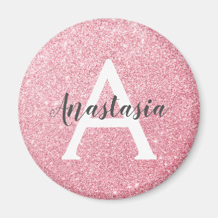 Chic & Trendy Rose Gold Glitter Sparkles Monogram Magnet