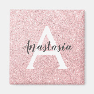 Chic & Trendy Rose Gold Glitter Sparkles Monogram Magnet