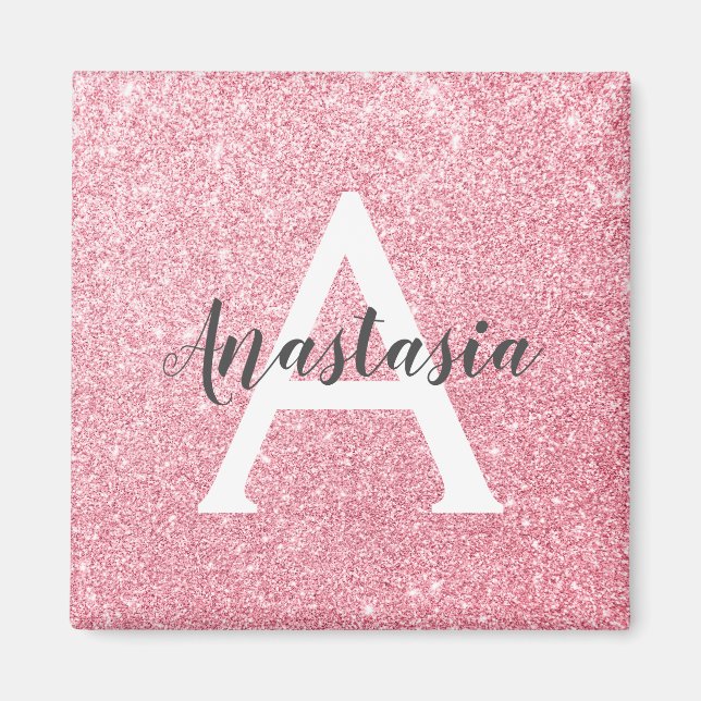 Chic & Trendy Rose Gold Glitter Sparkles Monogram Magnet (Front)