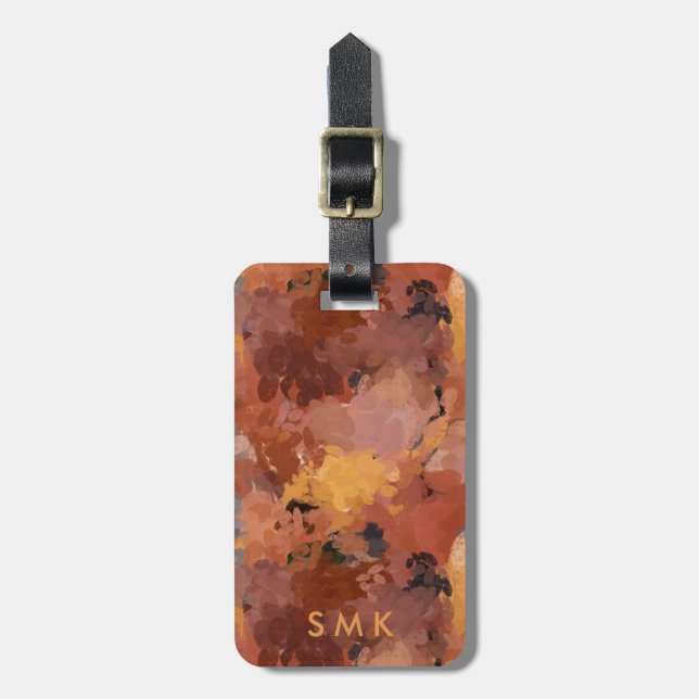 Chic Trendy Terracotta Rust Abstract Monogram Luggage Tag (Front Vertical)