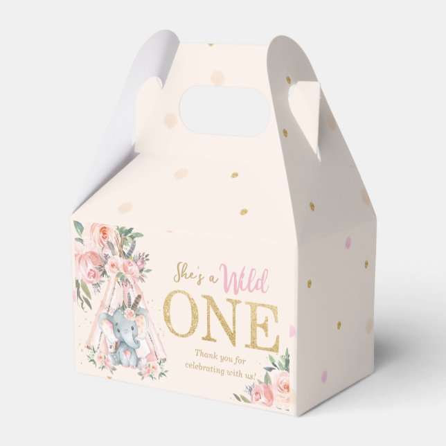 Chic Tribal Cute Elephant Blush Floral Wild One  Favor Box (Back Side)