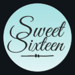 Chic Tropical Blue Ombre Sweet 16 16th Birthday Classic Round Sticker<br><div class="desc">A chic tropical blue ombre design Sweet 16 birthday envelope seal to seal your invitation envelopes or 16th birthday party favours. The bright sea shell blue fades onto a white background. The text "Sweet Sixteen" in black is set in modern script. Elegant 16th birthday party stickers for a glamourous Sweet...</div>